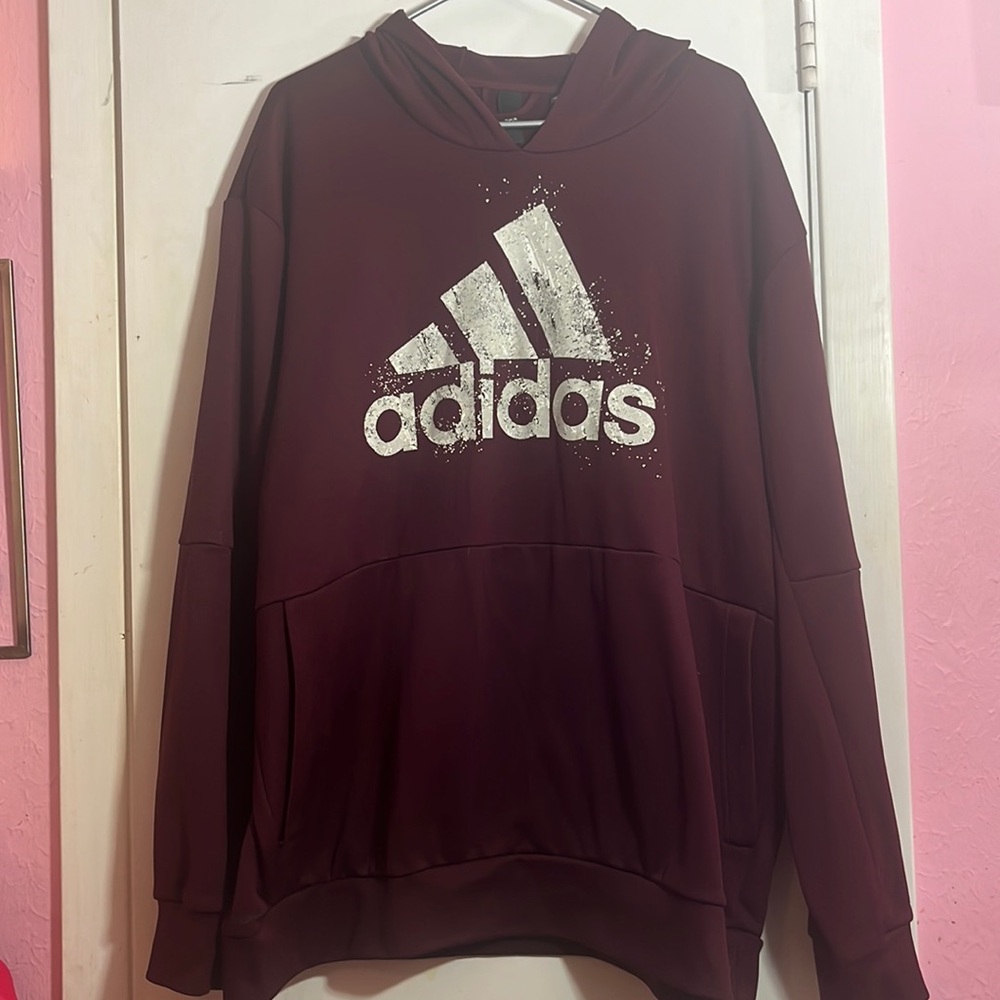 Mens adidas maroon logo hoodie size 2XL